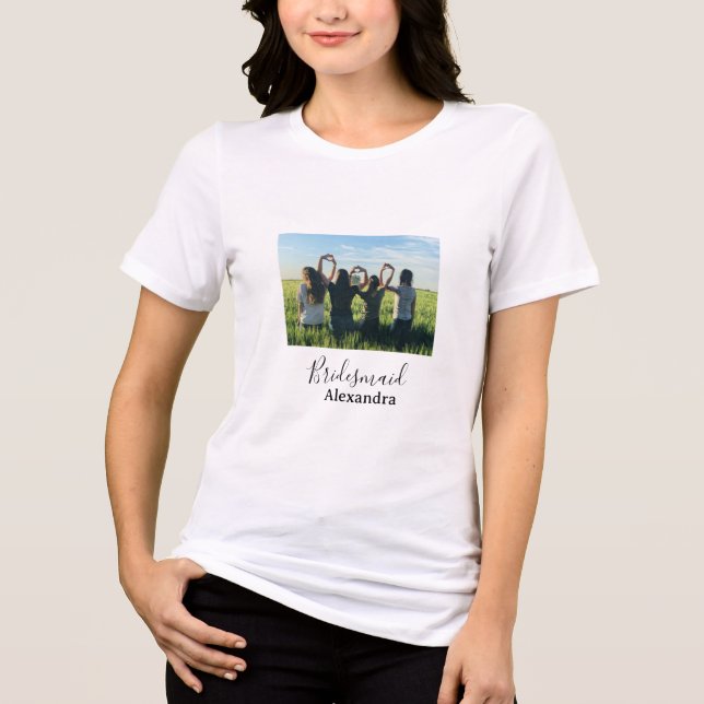 Bridesmaid bride squad name calligraphy photo gift t shirt (Framsida)