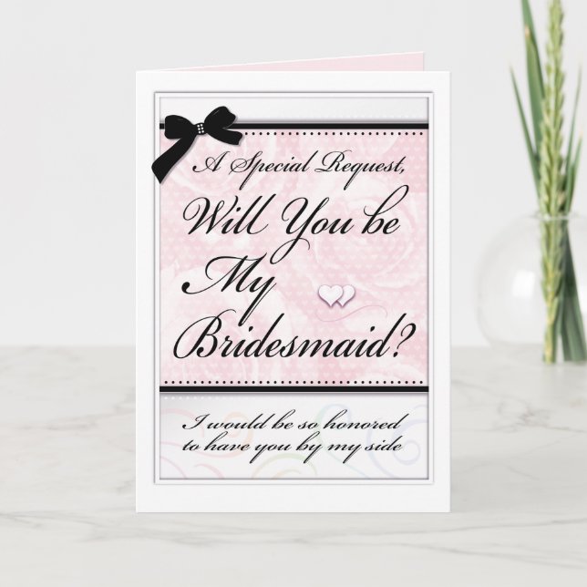 Bridesmaid Bröllop Bevackra Rosa ros och Hearts Kort (Framsida)