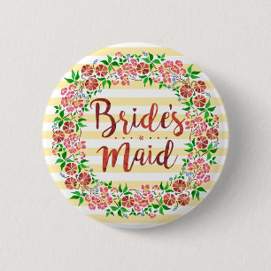 Bridesmaid Bröllop Blommigt Watercolor Rand Cute Knapp