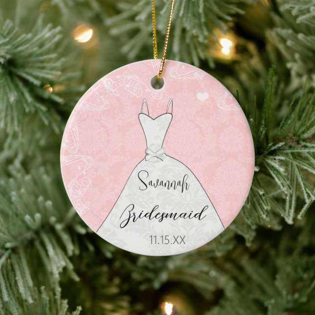 Bridesmaid Bröllop Ornament Dress Rosa Damask (Träd)