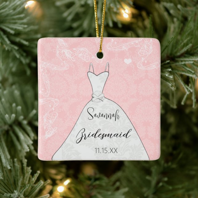 Bridesmaid Bröllop Ornament Dress Rosa Damask (Träd)