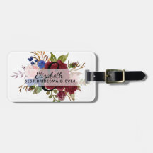 Bridesmaid Brudens sida ger Burgundy Blue-Blommigt