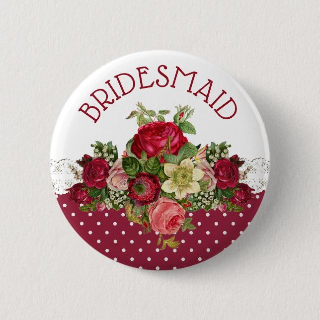 Bridesmaid Bukett med rosor Bröllop Button Knapp (Framsida)