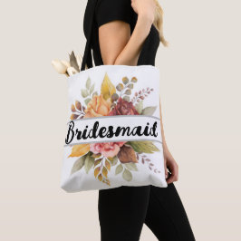 Bridesmaid Burgundy Blommigt Text Fall Wedte Tote Tygkasse