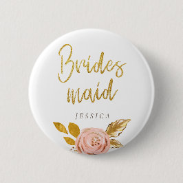 Bridesmaid Button ro Guld Blommigt Glitter Knapp