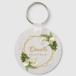 Bridesmaid Calla Lilies Marble Guld Geometric Nyckelring