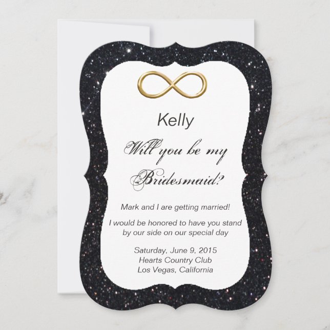 Bridesmaid Card Black Glitter Guld Inbjudningar (Framsida)