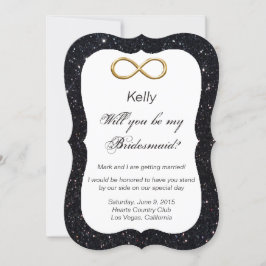 Bridesmaid Card Black Glitter Guld Inbjudningar