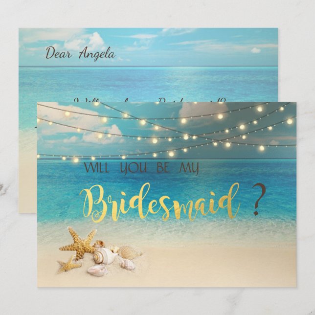 Bridesmaid Card för Beach bröllopsseashells Inbjudningar (Fram/baksida)