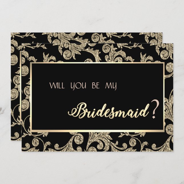 Bridesmaid Card för elegant Guld Glitter Inbjudningar (Fram/baksida)