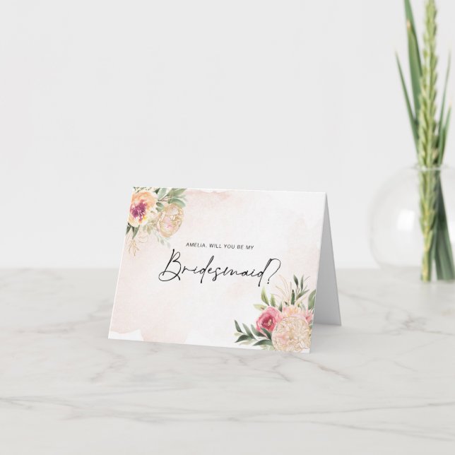 Bridesmaid Card for Peony and Gold Foil Blooms Kort (Framsida)