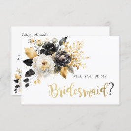 Bridesmaid Card Guld Black White Flowers Inbjudningar