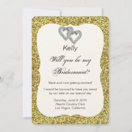 Bridesmaid Card guld Glitter Diamond Hearts Inbjudningar