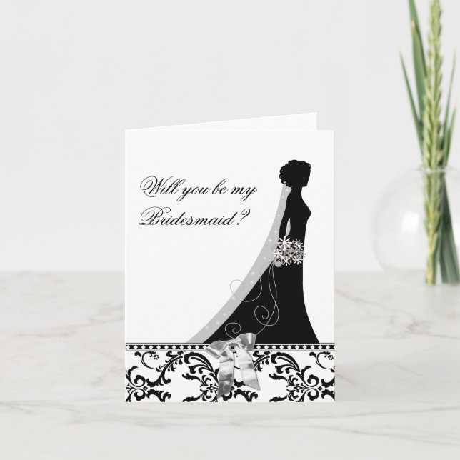 Bridesmaid Card med Damask Möhippa Veil Bow Inbjudan (Framsida)