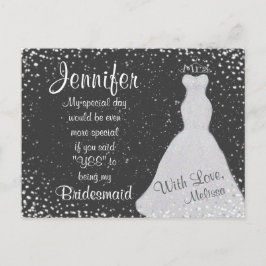 Bridesmaid Chalkboard Confetti Inbjudan Vykort