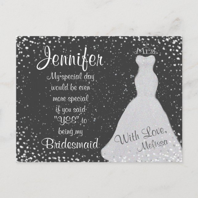 Bridesmaid Chalkboard Confetti Inbjudan Vykort (Framsida)