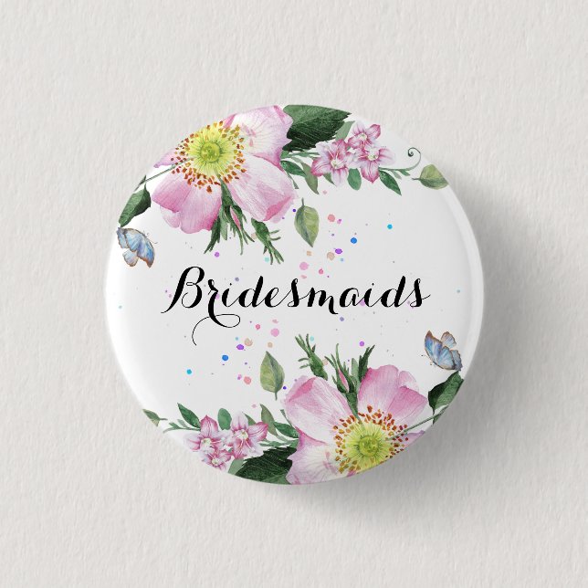 BridesMaid Colorful Flowers White Background Knapp (Framsida)