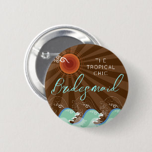 BRIDESMAID Coola Beach Wedding Button Vågar & Sol Knapp