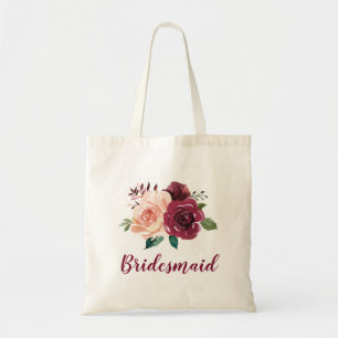 Bridesmaid Dusty Ro Burgundy Blommigt Bröllop Tygkasse