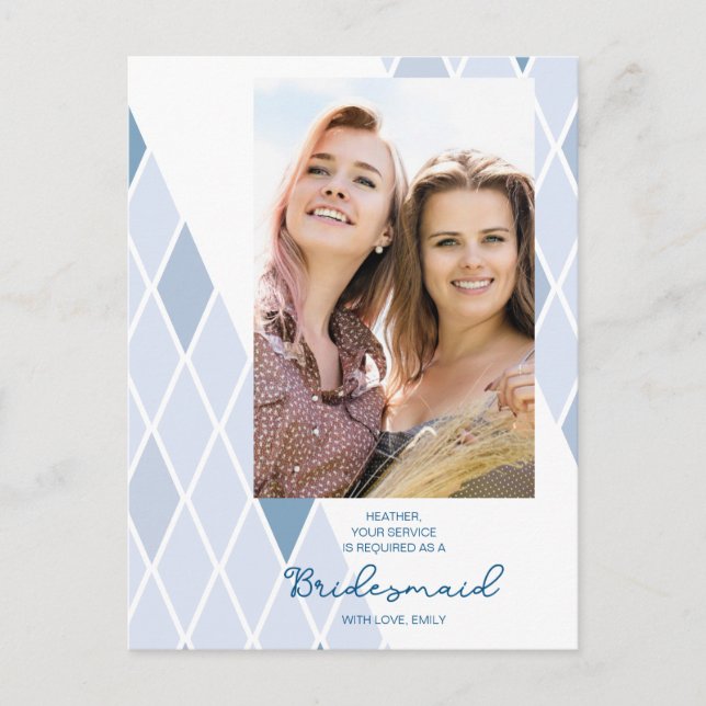 Bridesmaid Elegant Abstract Photo Blue Proposal Vykort (Framsida)
