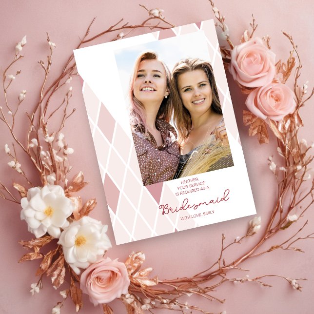 Bridesmaid Elegant Abstrakt Photo Rosa Frieri (Bridesmaid Elegant Abstract Photo Sophisticated Proposal Card.)