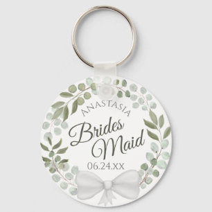 Bridesmaid Elegant Eucalyptus Utandning Bröllop Nyckelring