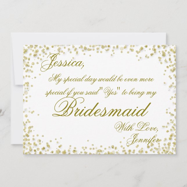Bridesmaid | Elegant Guld Confetti Inbjudningar (Framsida)