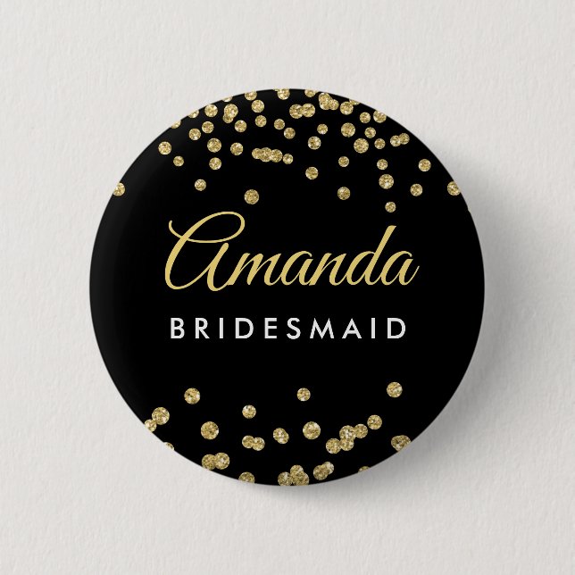 Bridesmaid favor Guld Faux Glitter Confetti Black Knapp (Framsida)