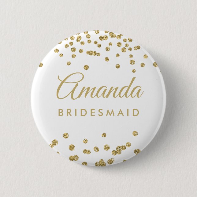 Bridesmaid Favor Guld Faux Glitter confetti White Knapp (Framsida)