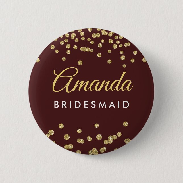 Bridesmaid Favor Guld Glitter confetti Marsala Knapp (Framsida)