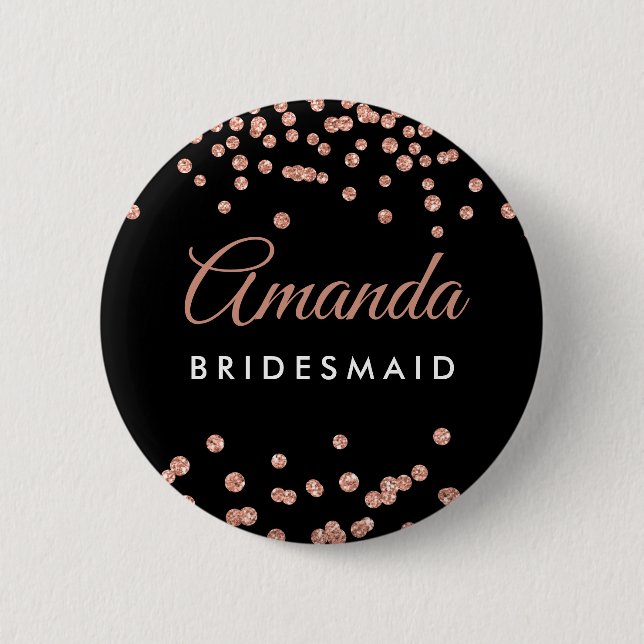 Bridesmaid Favor Ro Guld Glitter Confetti Black Knapp (Framsida)