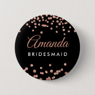 Bridesmaid Favor Ro Guld Glitter confetti Black Knapp