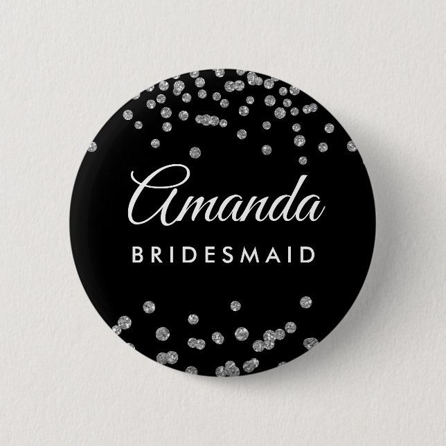 Bridesmaid Favor Silver Glitter Confetti Black Knapp (Framsida)