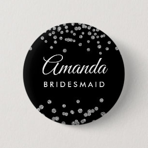Bridesmaid Favor Silver Glitter confetti Black Knapp