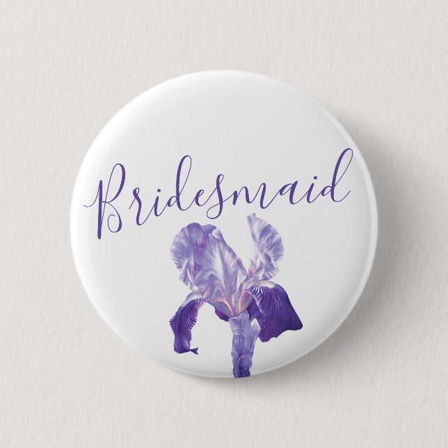 Bridesmaid flagga iris lila bröllop pin/-knapp knapp (Framsida)