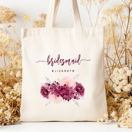 Bridesmaid Floral Burgundy Blush Script Tygkasse