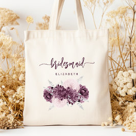 Bridesmaid Floral Mauve Purple Blush Script Tygkasse