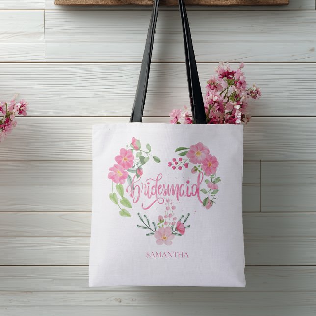 Bridesmaid Floral Personalized Name Tygkasse (Personalized Bridesmaid Tote Bag)