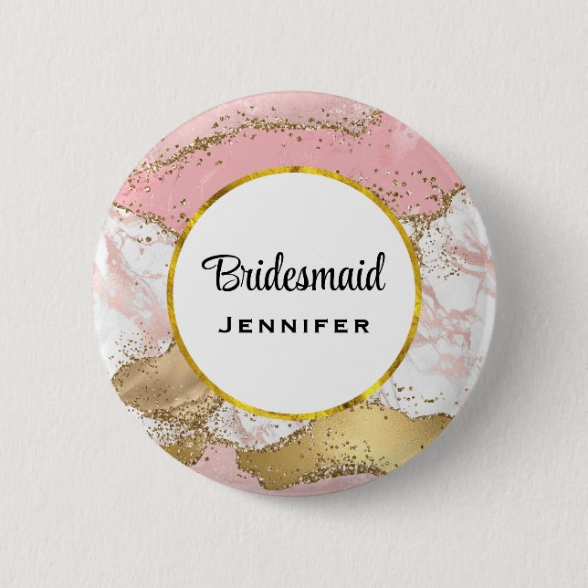 Bridesmaid för Rosa Marble Design Luxury Ro Guld Knapp (Framsida)