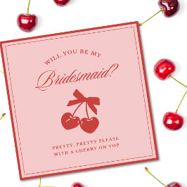 Bridesmaid Frieri Coquette Cherry & Bow Rosa Inbjudningar