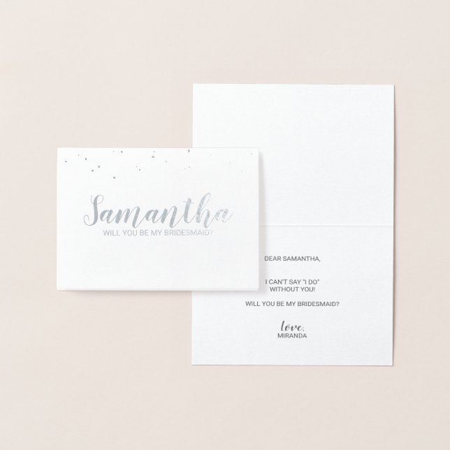 Bridesmaid Frieri | Elegant Confetti Silver Folierat Kort (Display)