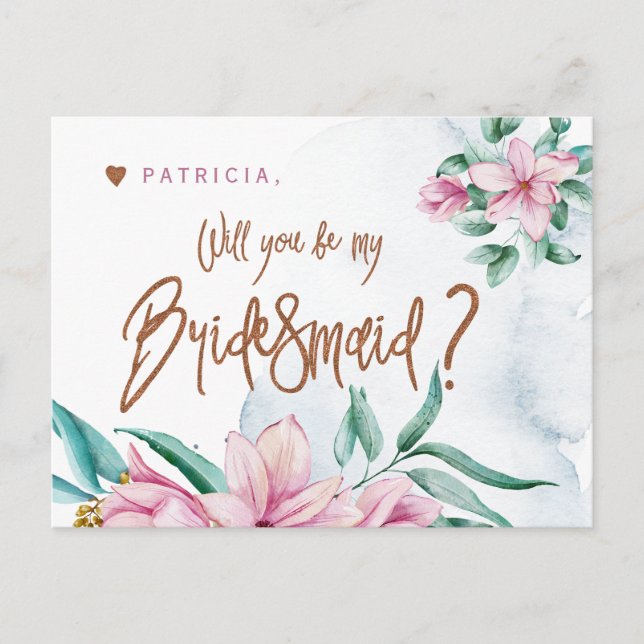 Bridesmaid frieri glam, kommer du att bli min brud vykort (Framsida)