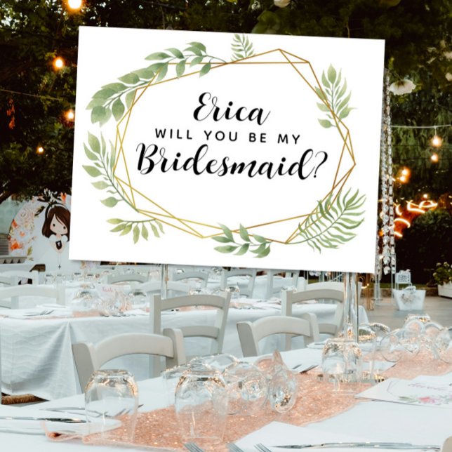 Bridesmaid Frieri greenery bröllopsfest geo Inbjudan Vykort (Skapare uppladdad)