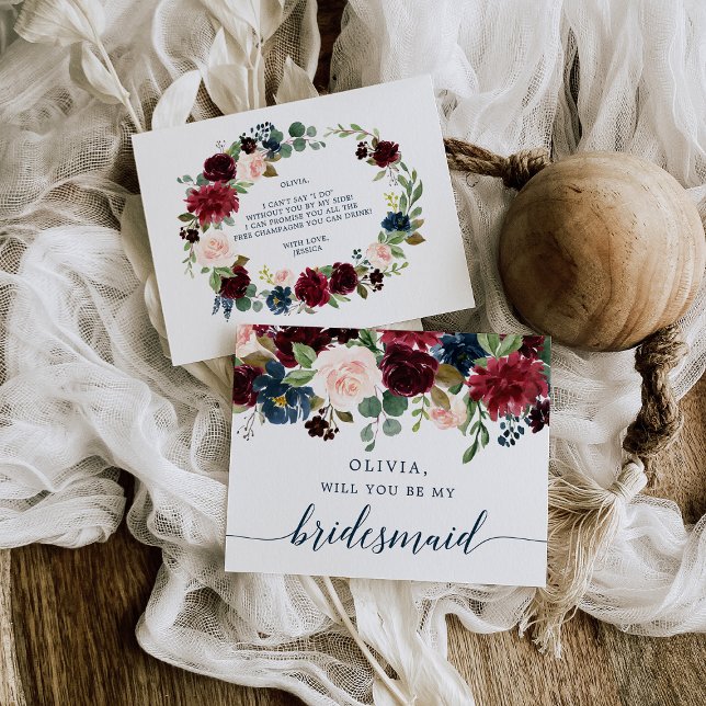 Bridesmaid-Frieri kort för Burgundy Navy Blommigt  (Skapare uppladdad)