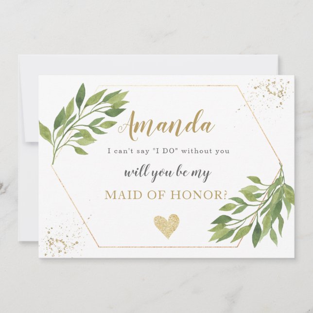 Bridesmaid frieri kort grönt och guld (Framsida)