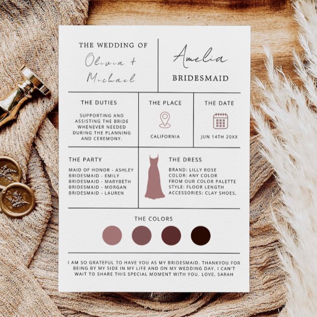 Bridesmaid Frieri & Maid of honor Card Inbjudningar (Bridesmaid Proposal & Maid of Honor Card)