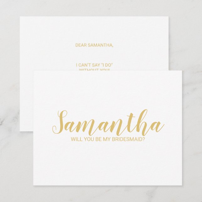 Bridesmaid Frieri | Modern skrift vit och Guld Inbjudningar (Fram/baksida)