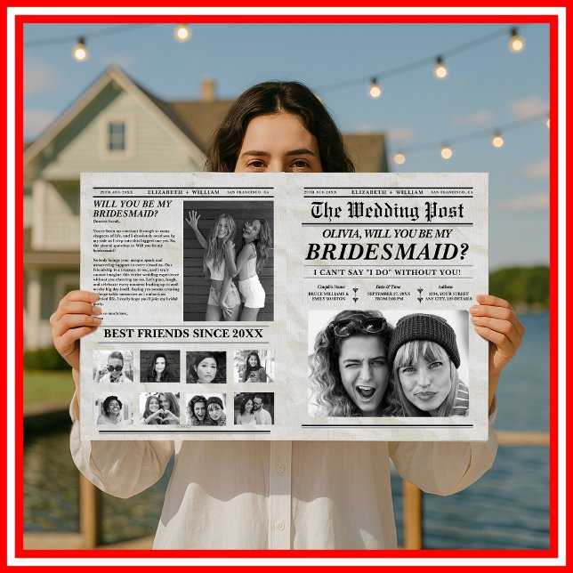 Bridesmaid Frieri Newspaper Retro Maid of honor Kort (Skapare uppladdad)