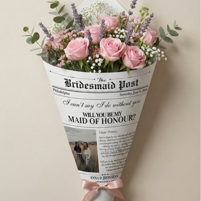 Bridesmaid Frieri nyhetsbladet Flower Wrap Photo Presentpapper (Bridesmaid Proposal Newspaper Flower Wrap Photo Wrapping Paper)