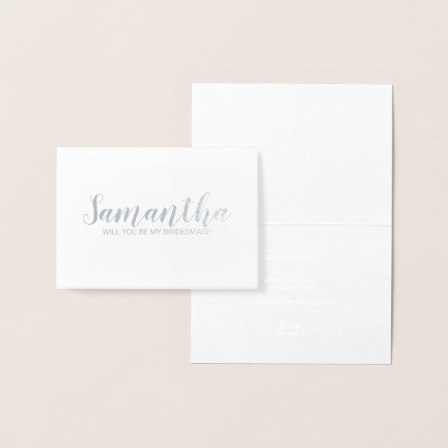 Bridesmaid Frieri | Personlig Namn Silver Folierat Kort (Display)